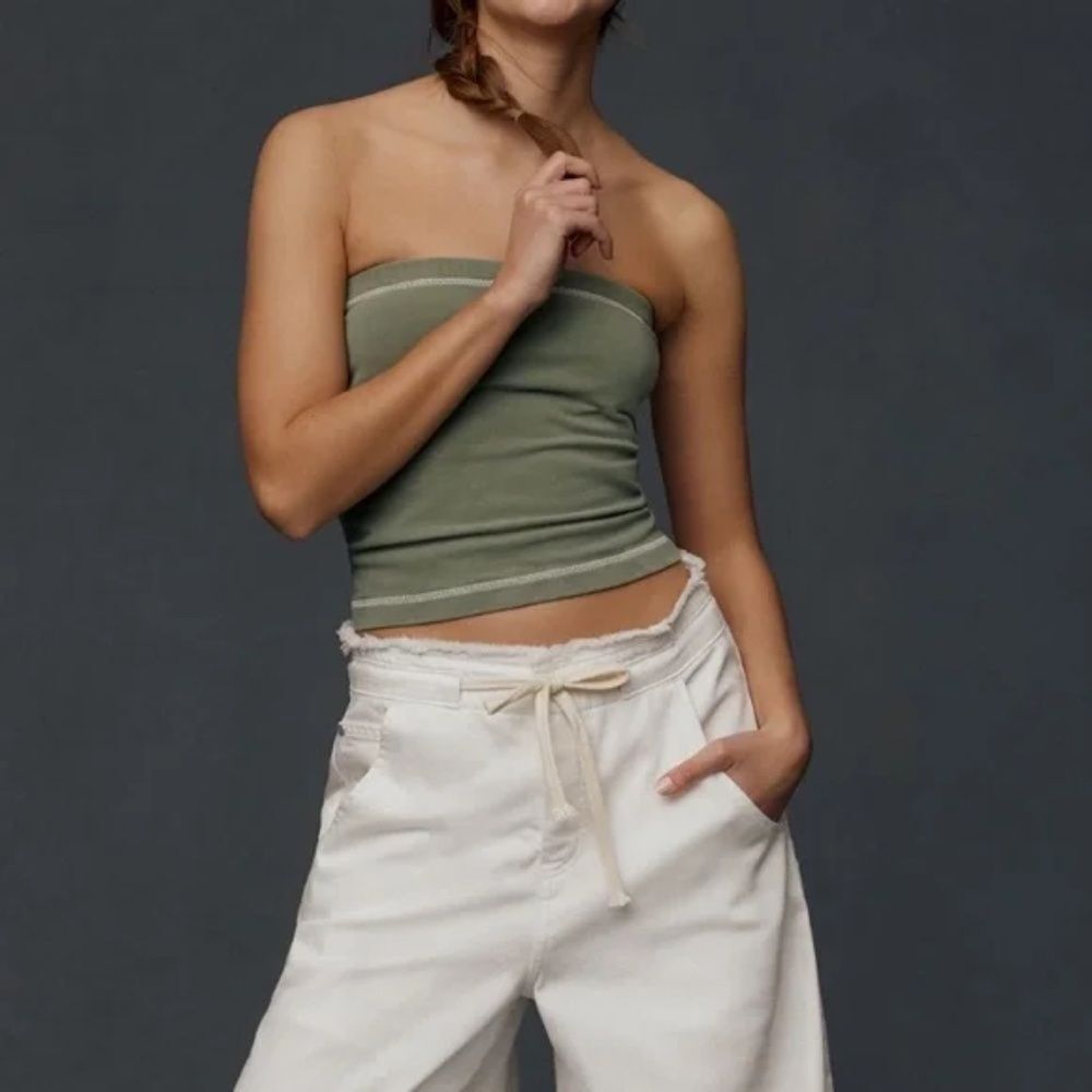 Pilcro Olive Strapless Ribbed Tube Top
